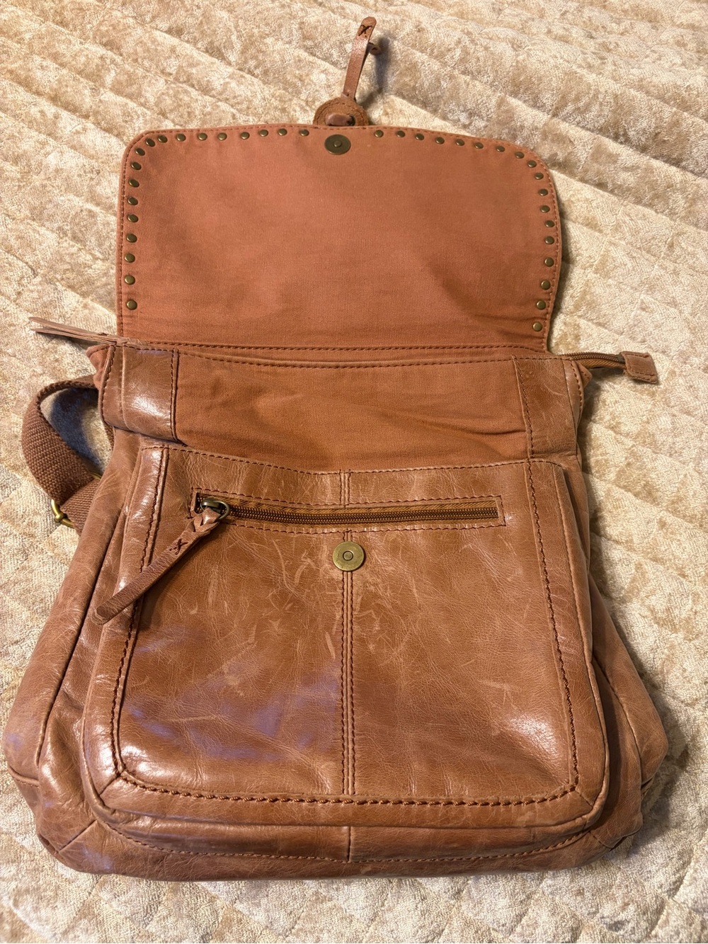 The SAK Brown Floral Embossed Leather Crossbody Bag - Picture 3 of 11